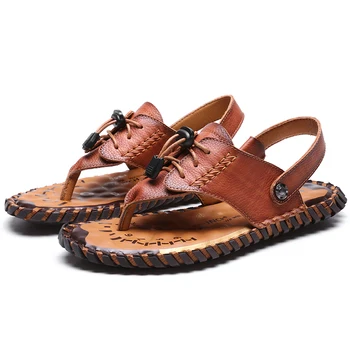 Лято 2023, Мъжки обувки от естествена кожа, мъжки сандали, здрава фърмуер ръчно изработени, нескользящая обувки със затворена пета кутия за вътрешно плажа на открито