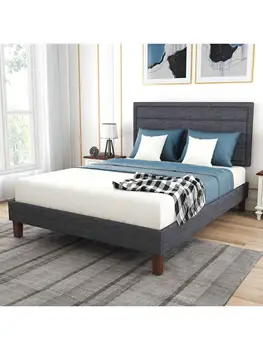 Модерна мека легло-платформа с таблата, основа за матрак с дървена колан, лесен монтаж без инструменти
