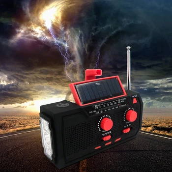 AM/ FM/ WB Радио с дръжка 2000 mah, съвместима с Bluetooth 5.0, Авариен радио с дръжка, Слънчева SOS аларма за нощуване на открито