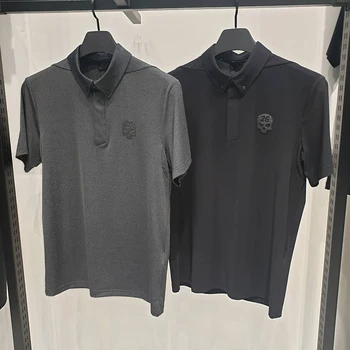Новата пролетно-лятна риза за голф ограничен дизайн с черепа и с къси ръкави за мъже, модни стрейчевая бързосъхнеща облекло за голф, дрехи за голф