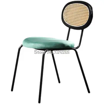 Скандинавски маса за хранене, стол, лесен помощник-дизайн, ратан, ковано желязо, лесно луксозно метално кресло за отдих, кафе стол, домашен стол от масивно дърво