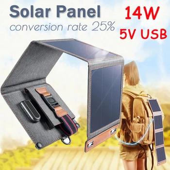 Бързо Зареждане на Реални 14 W Слънчеви Панели SunPower Зарядно Устройство 5 В Двойна USB Батерия За Слънчеви Батерии Открит Къмпинг Пътуване Авариен Слънчев Банка
