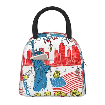 Чанта за обяд Скица America, New York, Изолирани многофункционални чанти за обяд, Множество термосумка-хладилник