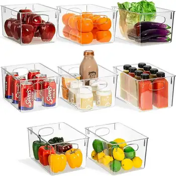 от 8 прозрачни контейнери за хладилник - Контейнери за хладилника и килера с дръжки - Дизайн гнезда - Кухня, Хладилник, Килер за продукти, Ba