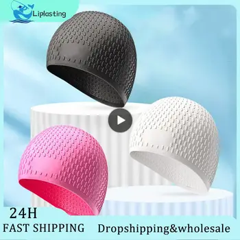Силиконова шапка за плуване, удобни пъстри шапки за плуване за възрастни, нескользящие непромокаеми шапки за къпане, оборудване за гмуркане
