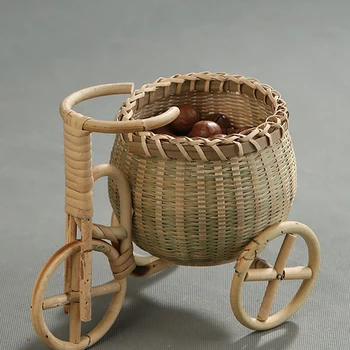 Мини Триколка Изплетен от Ратан Кошница за Плодове Ръчно изработени Велосипедни Закуски Тенис на Творчески Дом Подпори Украса на хола Къща за съхранение