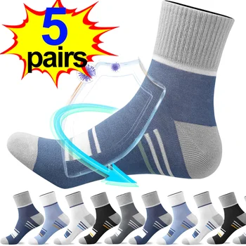 1/5 чифта мъжки чорапи от чист памук, висококачествени ежедневни бизнес дишащи антибактериални чорапи, спортни чорапи за бягане, мъжки подарък Sokken