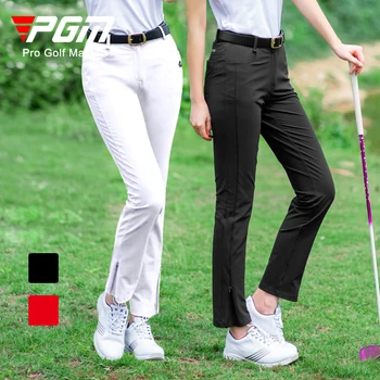 Дамски панталони за голф PGM, женски дишащи бързо съхнещи панталони, дамски спортни панталони с еластичен колан, тънки ежедневни панталони за голф с прерязано