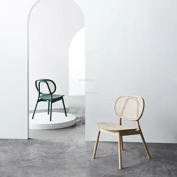 Прости столове за дневна от масивно дърво, Скандинавски мебели за дома, маса за Хранене, стол от ратан, облегалка за почивка, модерен дизайнерски диван-стол