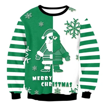 Коледен пуловер за парти с 3D дигитален печат, есенно-зимна двойка, тениска с кръгло деколте и дълъг ръкав, мъжки топ с изображение на животно котка