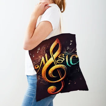 Модни цветни музикална чанта-тоут за жени, дамски чанти, за пазаруване, за Многократна употреба ежедневни еко-чанти с двойно принтом, дамски холщовая чанта за пазаруване