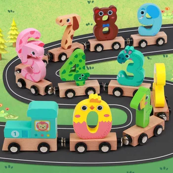 Нов магнитен цифров блок, малък влак, детски пъзел игра, комбинация от цветове и монтаж на дървени играчки за влакове
