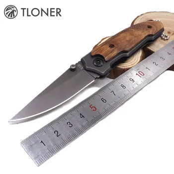 Ловен Джобен тактически Нож Сгъваем Нож за оцеляване с дървена дръжка, Многофункционални Туристически Ножове с острие 3CR13 на открито EDC Инструменти