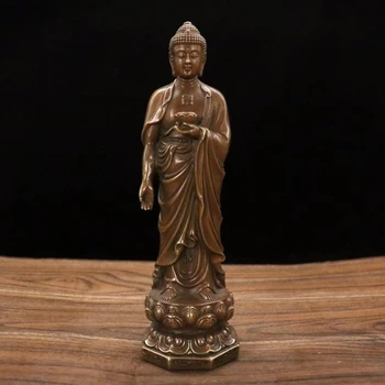 Латунная една антична Статуя на Буда Амитабха, Стои Статуя на Безкрайните Звезди на Шоу, Десктоп украса, Будистки зала, Храм, Домашното Богослужение