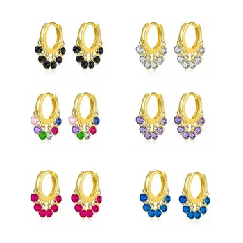 Модни цветни обеци-халки с пискюли от кубичен Цирконий за жени, изискани обеци златни цветове, бижута eh482