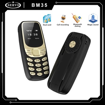 СЕРВО BM35 Мини Мобилен Телефон 2G GSM Безжичен Наречие с Две SIM-карти, Магически Глас alarm clock Черен Списък Автоматична Запис на Разговор на Мобилен телефон