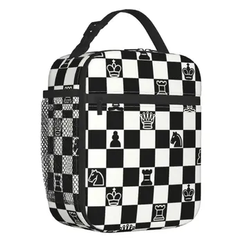 Изработена по поръчка модерна чанта за обяд по шахмат за мъже и жени, термосумка за игра на шах, изолирани обяд-апарати за детски училище