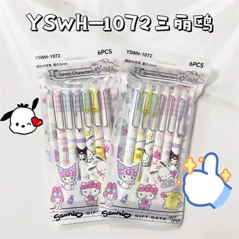 12шт Автентични гел химикалки Sanrio Family Hello Kitty Melody Kuromi с нисък център на тежестта, Гел чернильная дръжка, Мультяшная скъпа химикалка за подпис