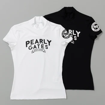 Женска тениска PEARLY GATES GOLF с къси ръкави, Лятна новост, Тънък Топ с кръгло деколте и принтом, Спортен быстросохнущий Фланелка за голф
