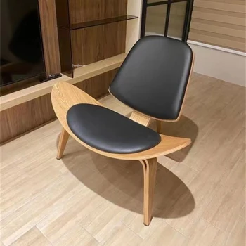 Скандинавските Столове за сядане с облегалка от масивна дървесина, Стол за Мързелив почивка, Мебели за хола, Модерен Кожен Едноспален диван-миди