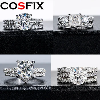 COSFIX D Color Женски пръстен с Муассанитом, Комплект Пръстени с Муассанитом, Дамски пръстени с Муассанитом Луксозни Диаманти Принцеса, Дамски пръстени с Муассанитом
