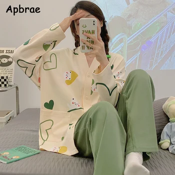 Нови пижамные комплекти за жени, пролет-есен, пижама с принтом мечка Kawai, Жилетка от изкуствена памук, пижама с дълъг ръкав, японската облекло за почивка
