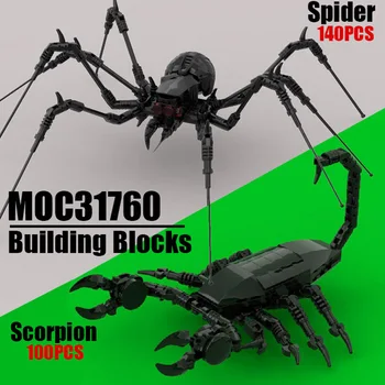 MOC Черен модел на Паяк, Набор от градивни елементи, Животни-Скорпиони, Насекоми, Домашни любимци, Тухли, Играчки за сглобяване, подарък за момчета