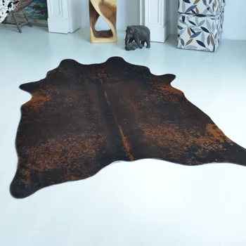 Европейски и американски обикновен черен килим от изкуствена телешка кожа, хол, спалня, диван, килим за пода