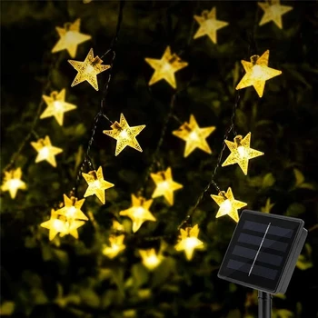 Междузвездни гирлянди 50LED, 8 режими, блестящо приказни светлини на слънчеви батерии, водоустойчив коледен пейзаж с блещукащите звезди