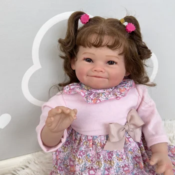 24-инчов кукла-Реборн за малки момичета, Усмихнато лице, Мека кърпа, кукла за тялото, Кукла с ръчно рисувани, 3D кожата, Видимите вени, Силиконова кукла