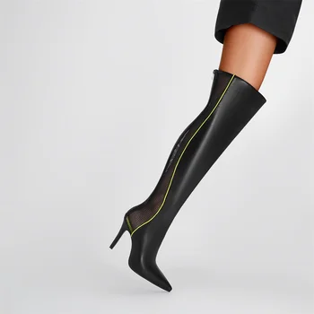 2023 Есенно-зимните Модни Дамски Ботфорты над коляното на висок ток-висок ток с остър пръсти и цип Пикантни окото