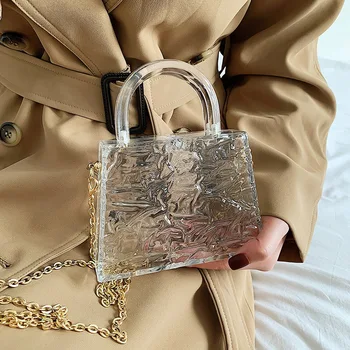 Прозрачна акрилна дамска чанта, луксозна дамска чанта, модерна чанта през рамо, желейная чанта ярки цветове