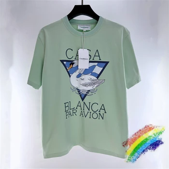 Тениска Казабланка-за мъже и жени е 1: 1, модна тениска на Казабланка с триъгълен принтом лебед най-високо качество, в черно и бяло с биркой