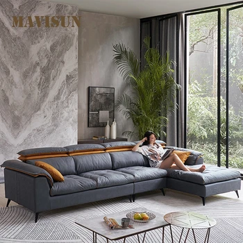 Модерен L-образна висококачествен кожен диван за хол, Магистър-дизайн, Лесен диван за 4-6 човека, Комплекти мебели за дома спални