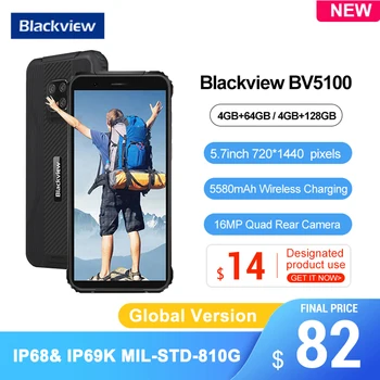 Blackview BV5100 Мобилен телефон Android 10 5,7 Инча 16MP MTK6762 Восьмиядерный 5580 ма 720*1440 NFC Смартфон, IP68 Водоустойчив