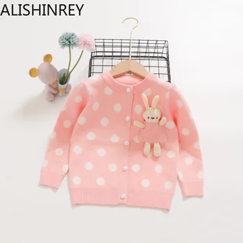 Пуловер-жилетка за момичета, Есента 2023, с кръгло деколте, за бебета, Детски памук джърси с анимационни заек, Детско палто за деца, Дрехи за деца от 2 до 7 години