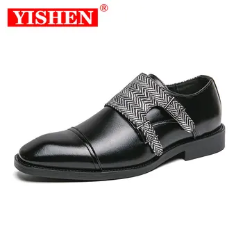 YISHEN/Обувки от естествена кожа, Мъжки Офис Бизнес Обувки, Кожени Оригиналната Обувки, Мъжки Обувки Премиум-Клас с Монашеским Каишка, Zapatos De Piel Hombre
