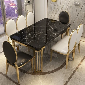 Дизайнерска маса за хранене от луксозен мрамор в скандинавски стил, новият модерен проста правоъгълна маса за хранене, мебели за кухня в стил loft