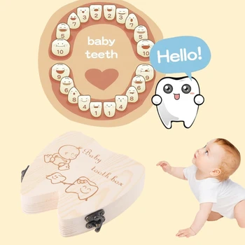 Детска Дървена кутия за зъби, Испански/английски Органайзер за твърда Зъби, Персонални сувенири за новородено, подарък за рожден Ден за малки момичета и момчета