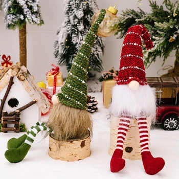 Коледен Декор на работния плот във формата на Джудже Мини Дядо Елф Плюшен Играчка Шарени Вязаная Капачка Безлични играчка във вид на Елф Малки Настолни Украса