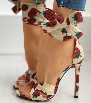 Модни дамски обувки-лодки, Летен принт в формата на пеперуда, Красиви Дамски обувки на висок дизайнерски тънките токчета, Секси Модни Дамски Ежедневни сандали