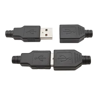 5 бр. Черен USB 2.0 Тип A Мъжки/Изход 4-Пинов Конектор За Запояване A USB Интерфейс За Зареждане и Пренос на Данни САМ Ремонт В Събирането на