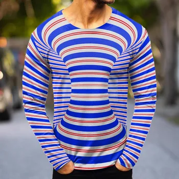 Мъжки Модни и Ежедневни спортна Тениска с абстрактна дигитален печат, тениска с кръгло деколте, Отгоре с дълъг ръкав