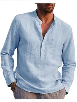 Нови постъпления 2023, Мъжки Ризи, спално бельо, памучни блузи, Бизнес Ежедневни бели ризи с дълъг ръкав и яка-часова, Модерни мъжки блузи