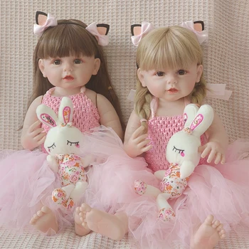 55 СМ Възстановената кукла за деца, момиче-близнаци, кукла за цялото тяло, силикон водоустойчив играчка за къпане, ръчно рисувани с 3D видими вени