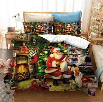 Комплект Спално бельо с Дядо Коледа и Куче, Подарък за Коледа, Определени Пододеяльников за пуховых одеяла Queen Twin Един Размер, Калъфка за възглавница, Луксозен Домашен Текстил