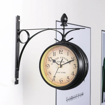 Стенен часовник с двойно за монтиране на стена, часовници за станция, Градински декоративни часовници, Европейски Външен Централна iron ретро стил