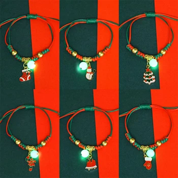 Честит свети Коледен гривна, червени, зелени плетени въжени гривни светещи в тъмното, модерен подарък за Нова Година