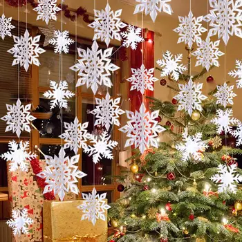 Коледни Висящи Украса от Снежинки, 3D Блестящ Венец от Снежинки за Коледна Зимна Приказка, Коледна Парти, Начало Декор