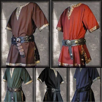 Средновековни костюми от епохата на Възраждането за мъже джентълмен туника Viking аристократ шевалие рицар, воин Хелоуин костюми cosplay без колан